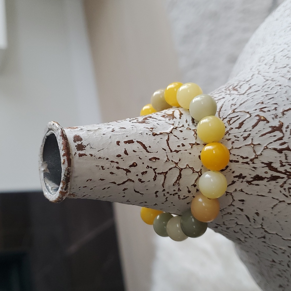 💛Handmade by me! SummerBodhi smooth/round in&butter yellows,olive green &creams